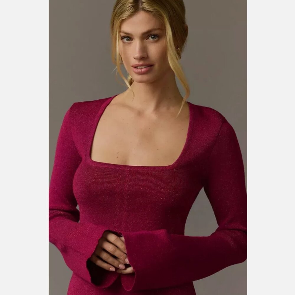 Brand New Maeve Square-Neck Bell-Sleeve Sweater